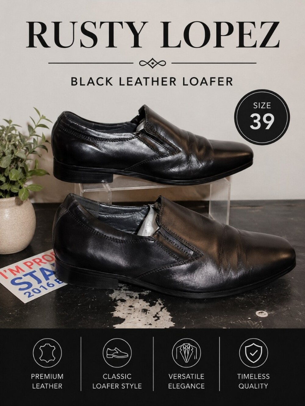 RUSTY LOPEZ Black Leather Loafer 39